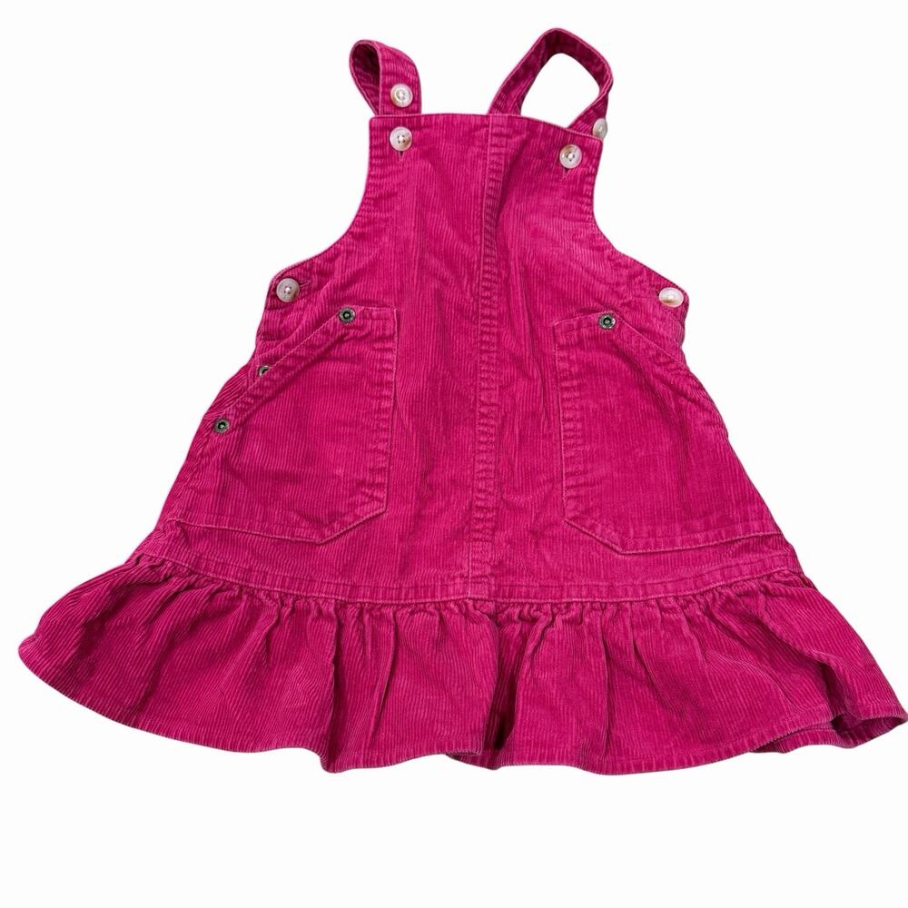 Ralph Lauren Girls Bright Pink Corduroy Ruffle Dress Overall Dress Size 2T